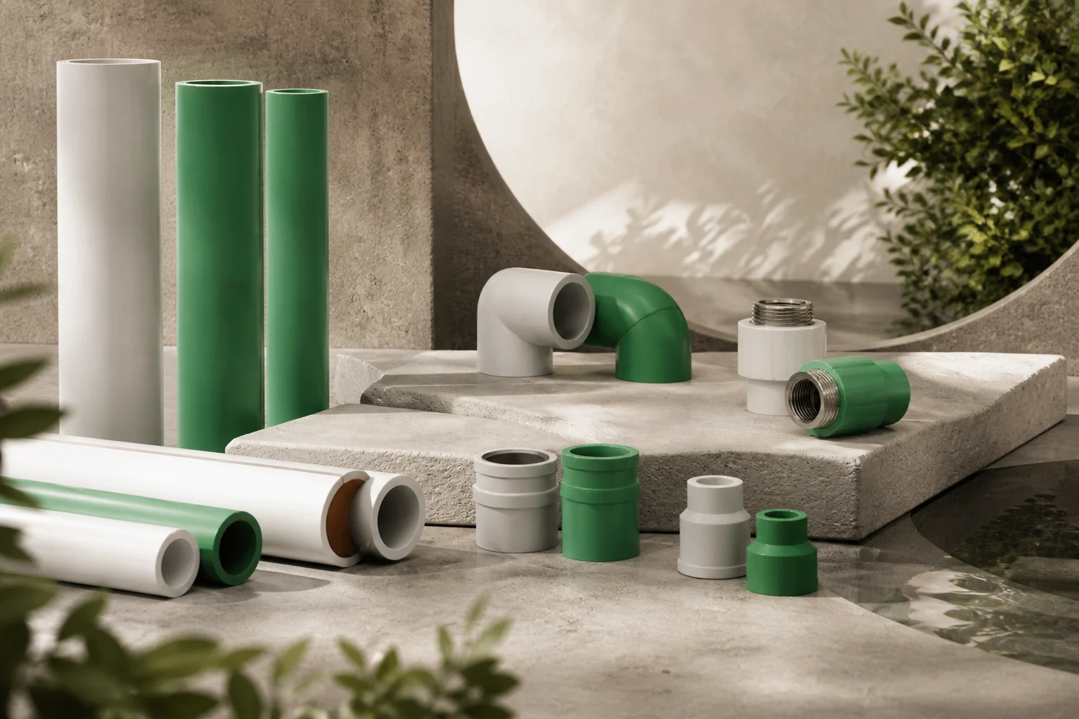Multi-storey residential PPR-C plumbing — hot and cold water risers