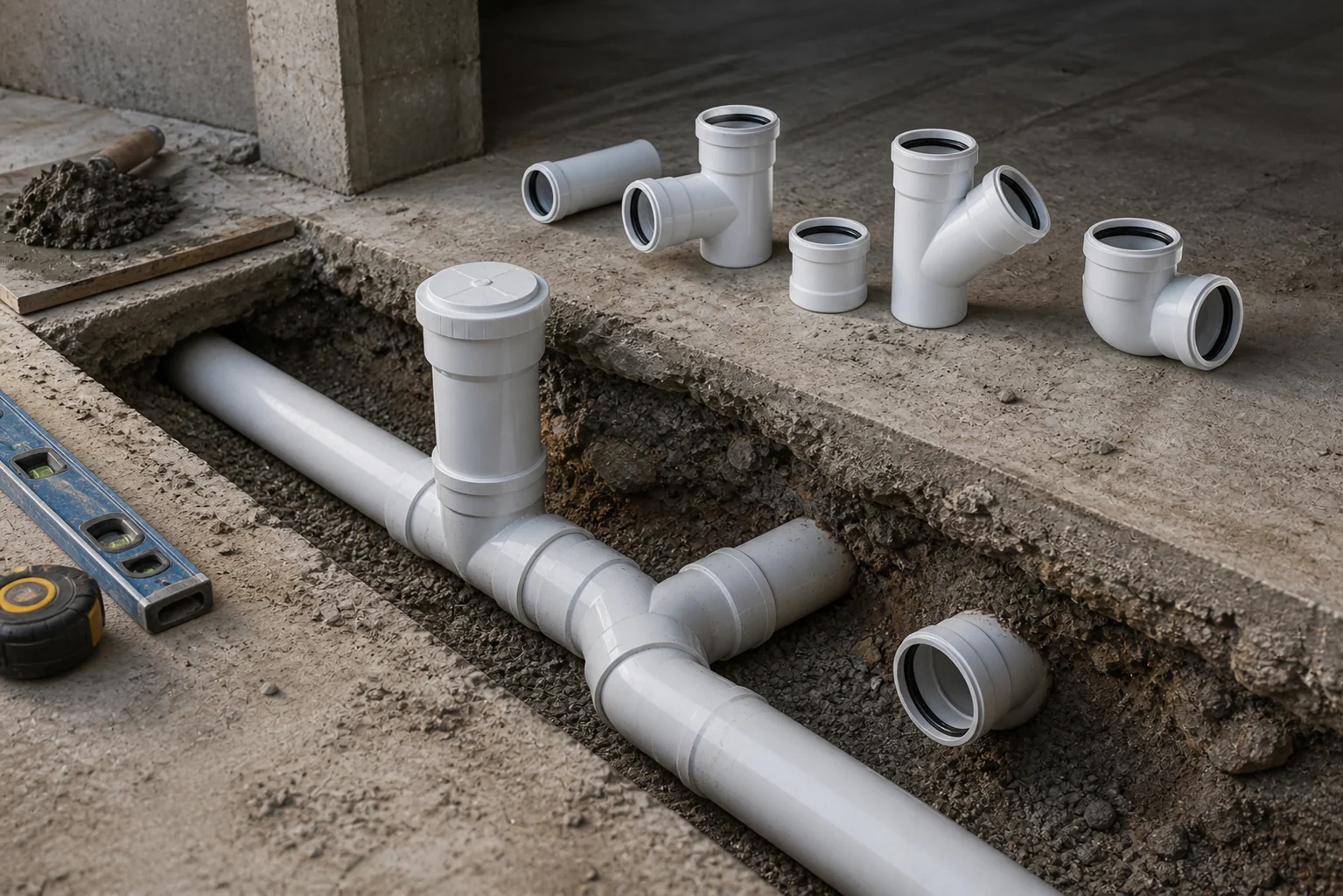 Building vertical wastewater stack and branch lines